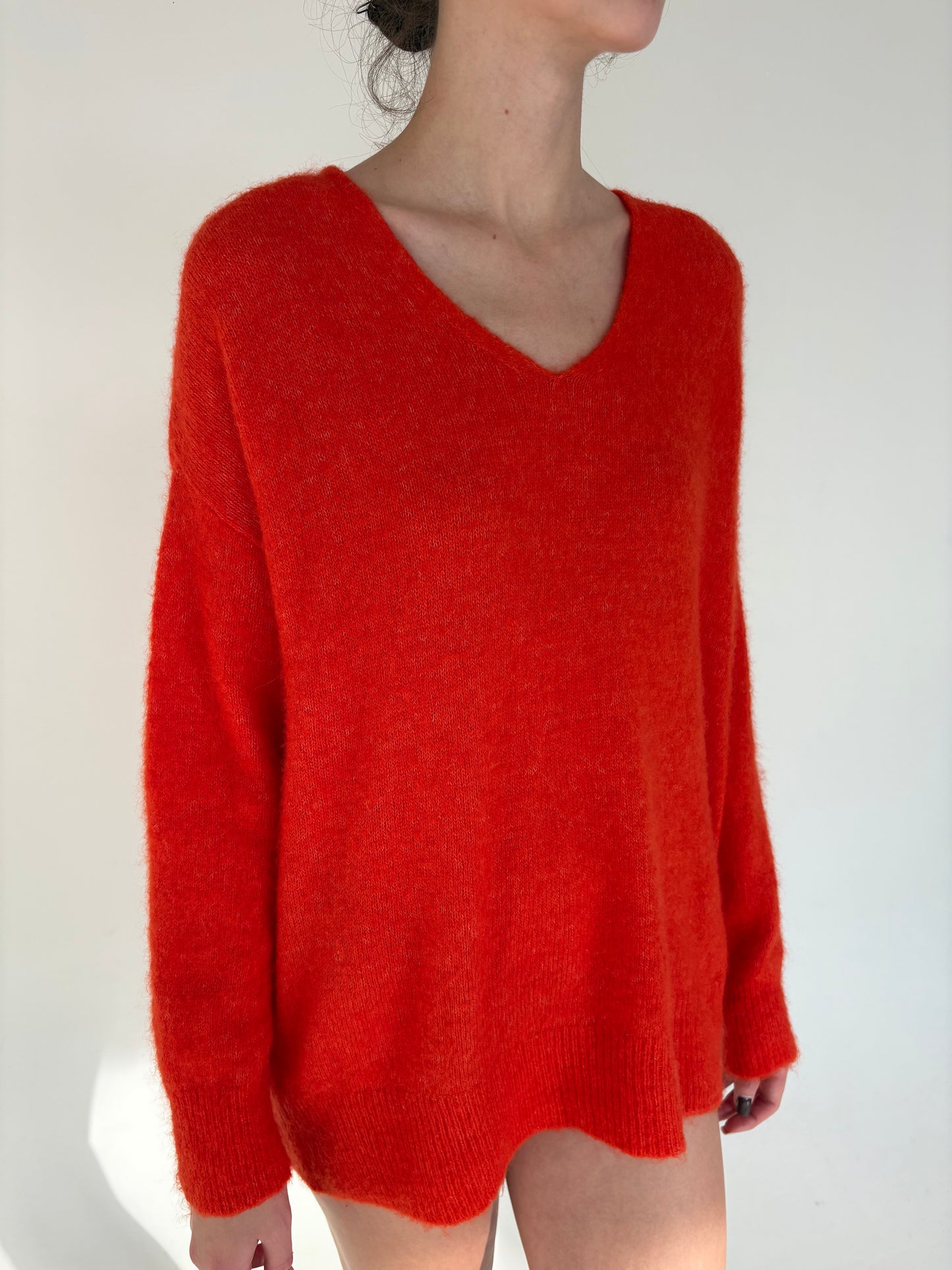 Pulover electric orange din mix de baby mohair în croi lejer