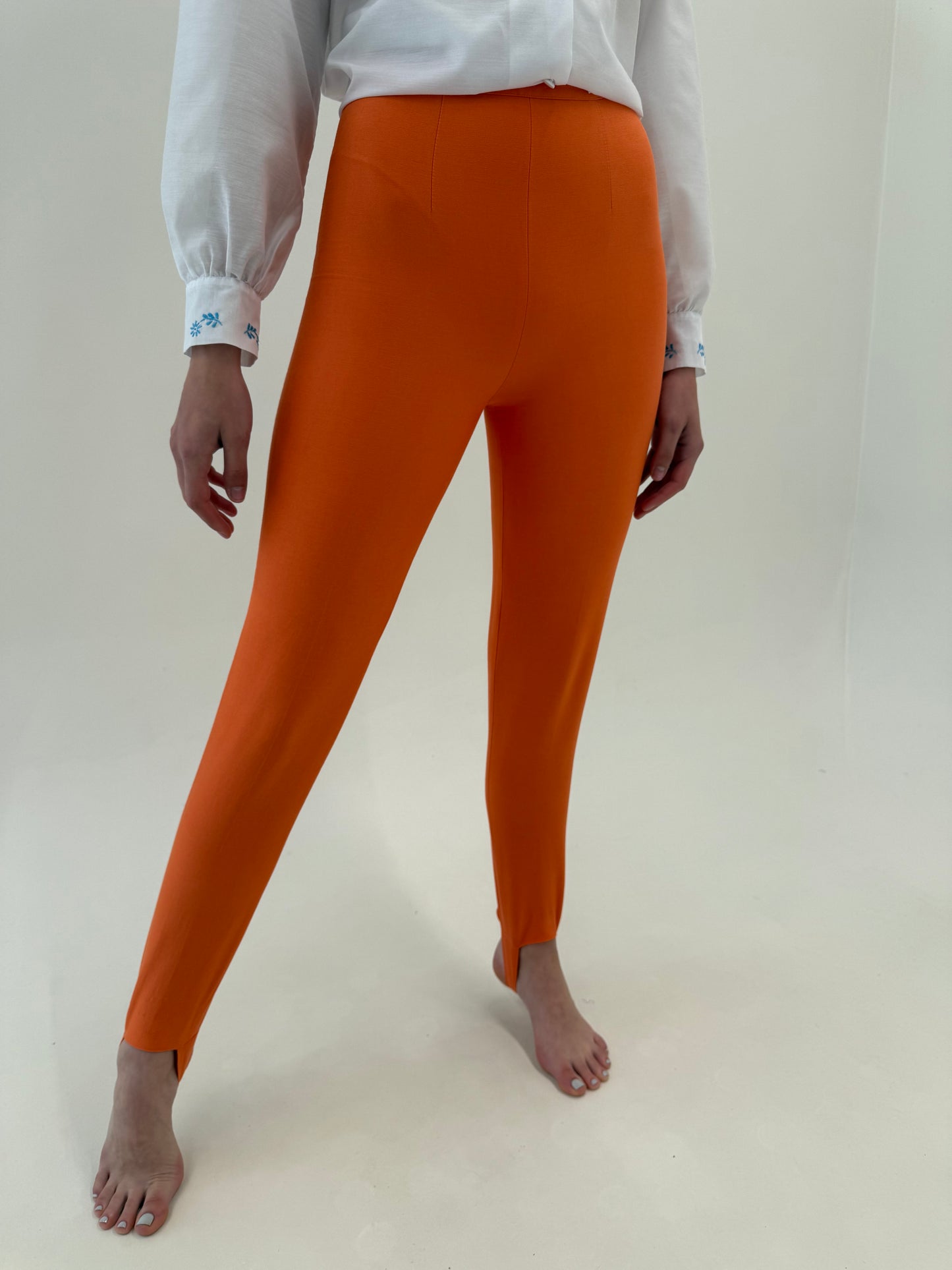 Pantaloni high end italienești oranj l cu etrier din bumbac modelator