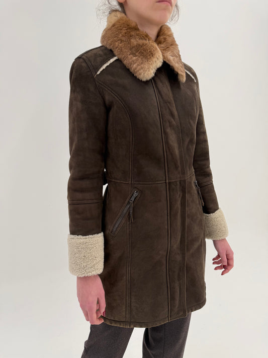 Blană Shearling de brand super premium italian dark chocolate brown