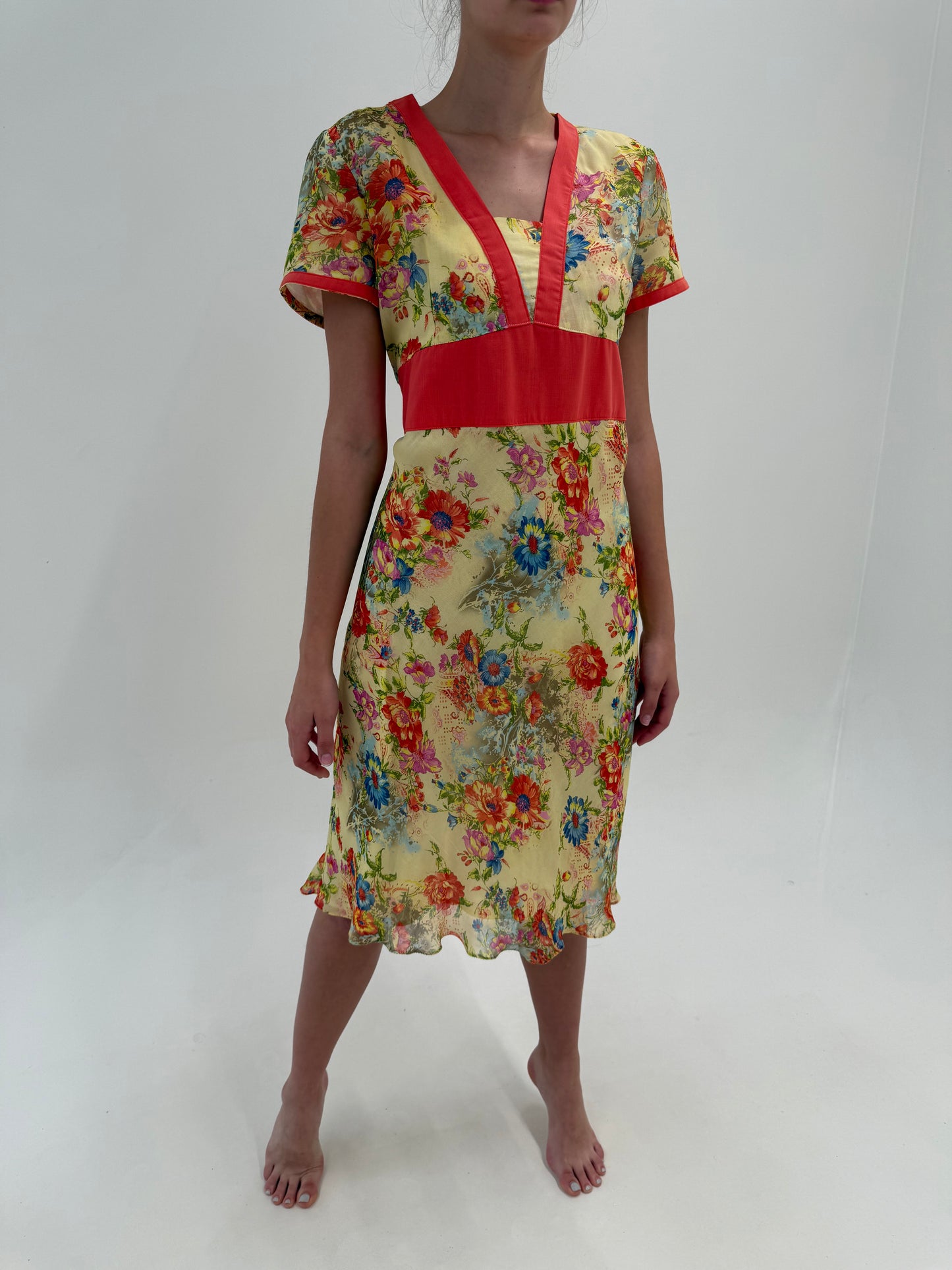 Rochie din mătase naturală cu talie Empire reglabilă butter yellow