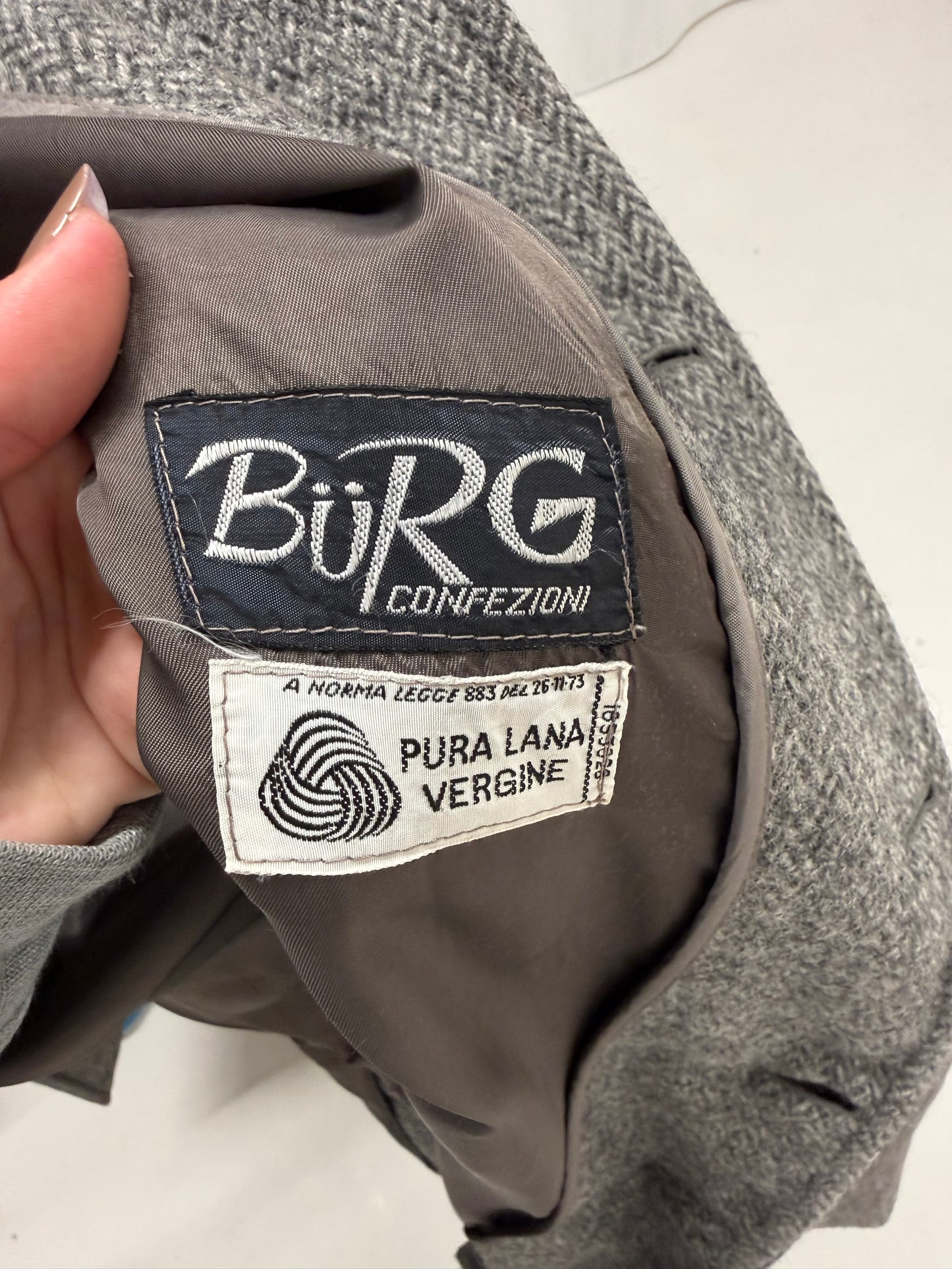 Palton italian din tweed gros de lana în nuanțe de gri cu cordon