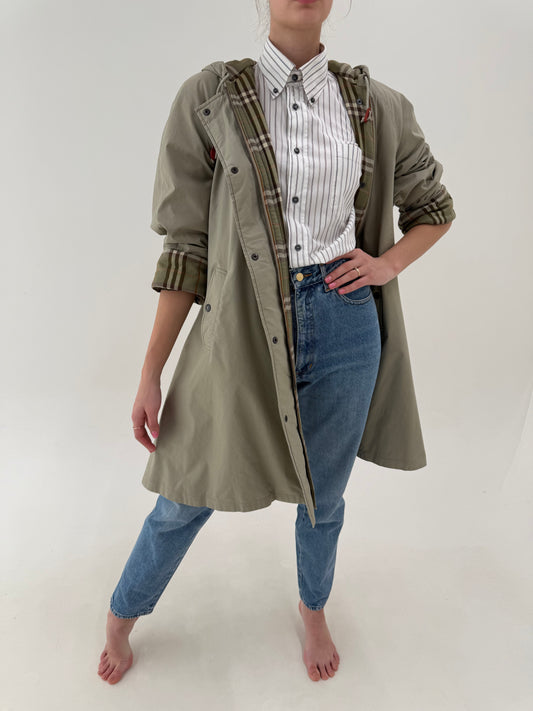Parka vintage Burberry very light sage green cu glugă