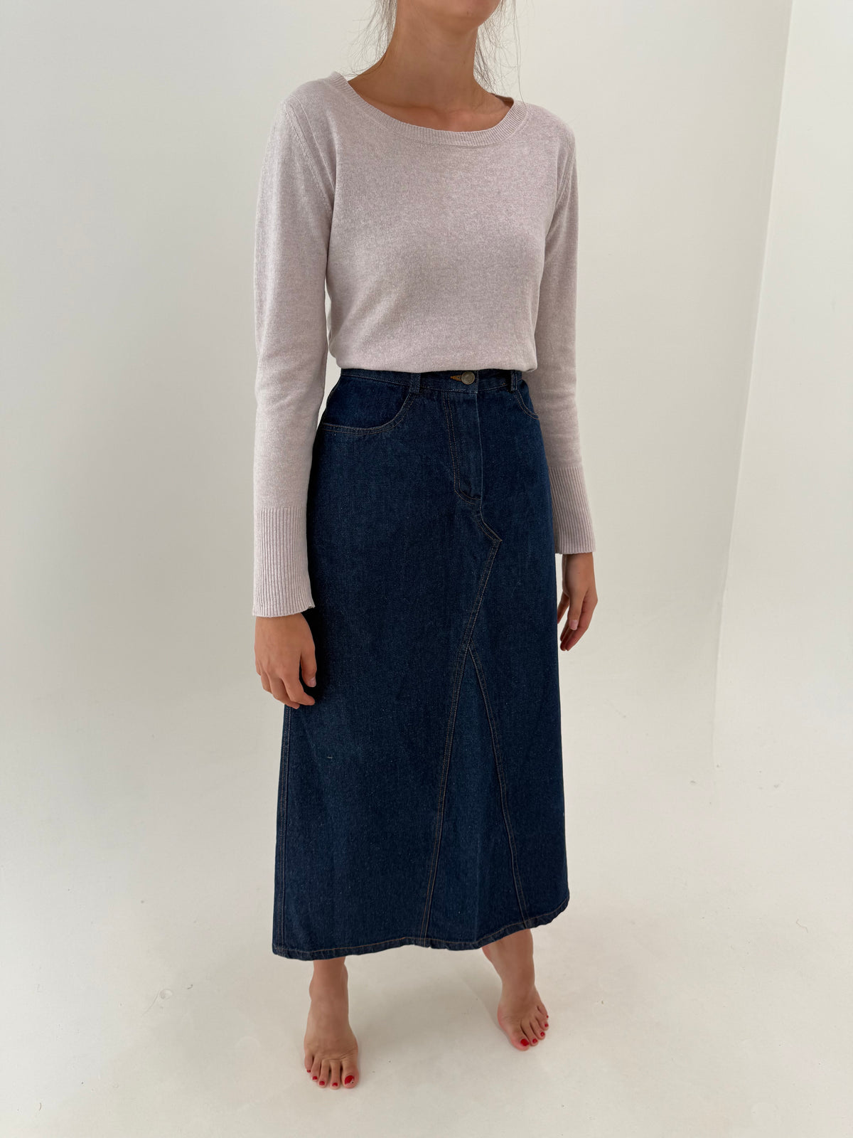 Fustă vintage maxi din jeans gros in croi A-line classic wash
