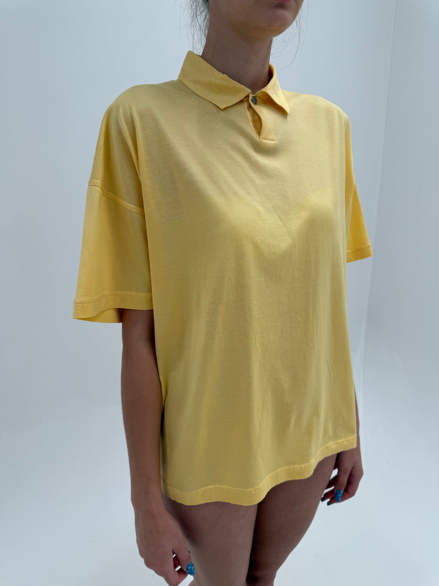 Top vintage Versace butter yellow din bumbac excepțional Filo di Scozia ușor satinat