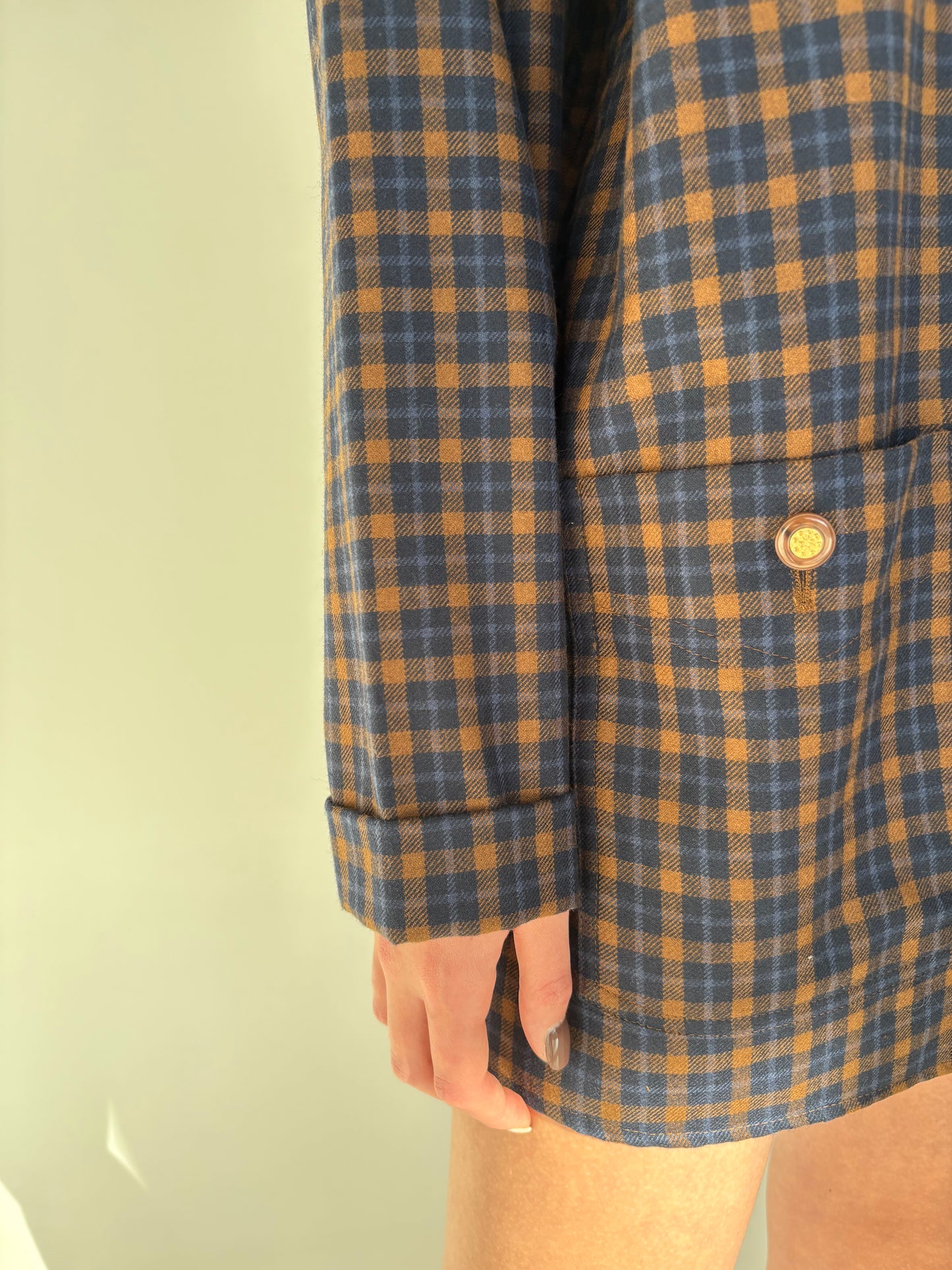 Overshirt / camasa în carouri camel din stofă excepțională de lana