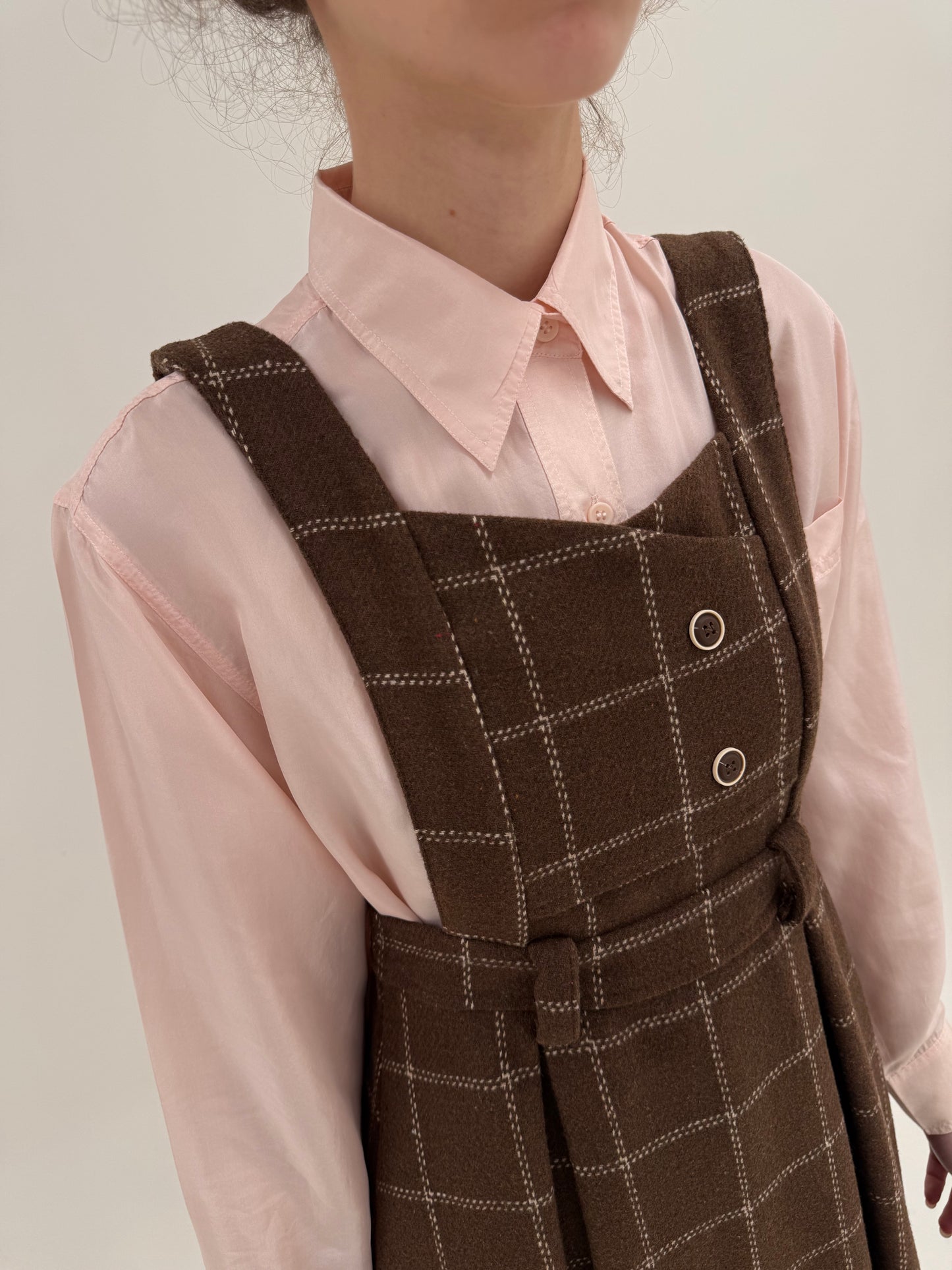 Rochie vintage din lana groasă extrafina în carouri powder Pink