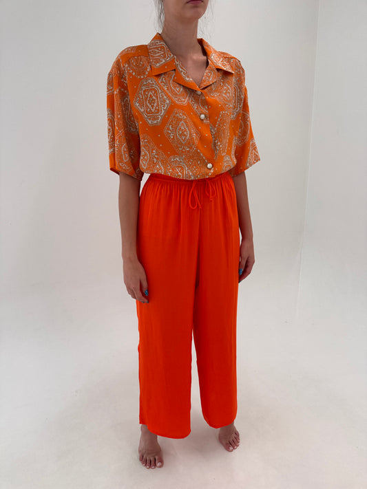 Pantaloni electric orange palazzo tall super vaporoși și ușor satinați