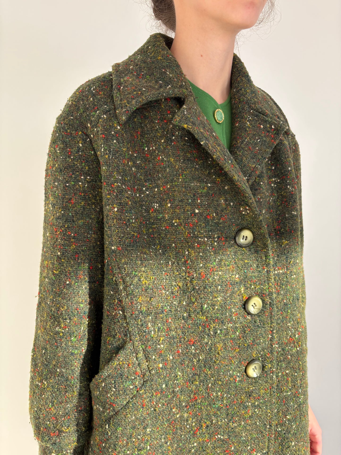 Palton old vintage anii 60 de colecție din tweed Donegal de lana pina în culori superbe