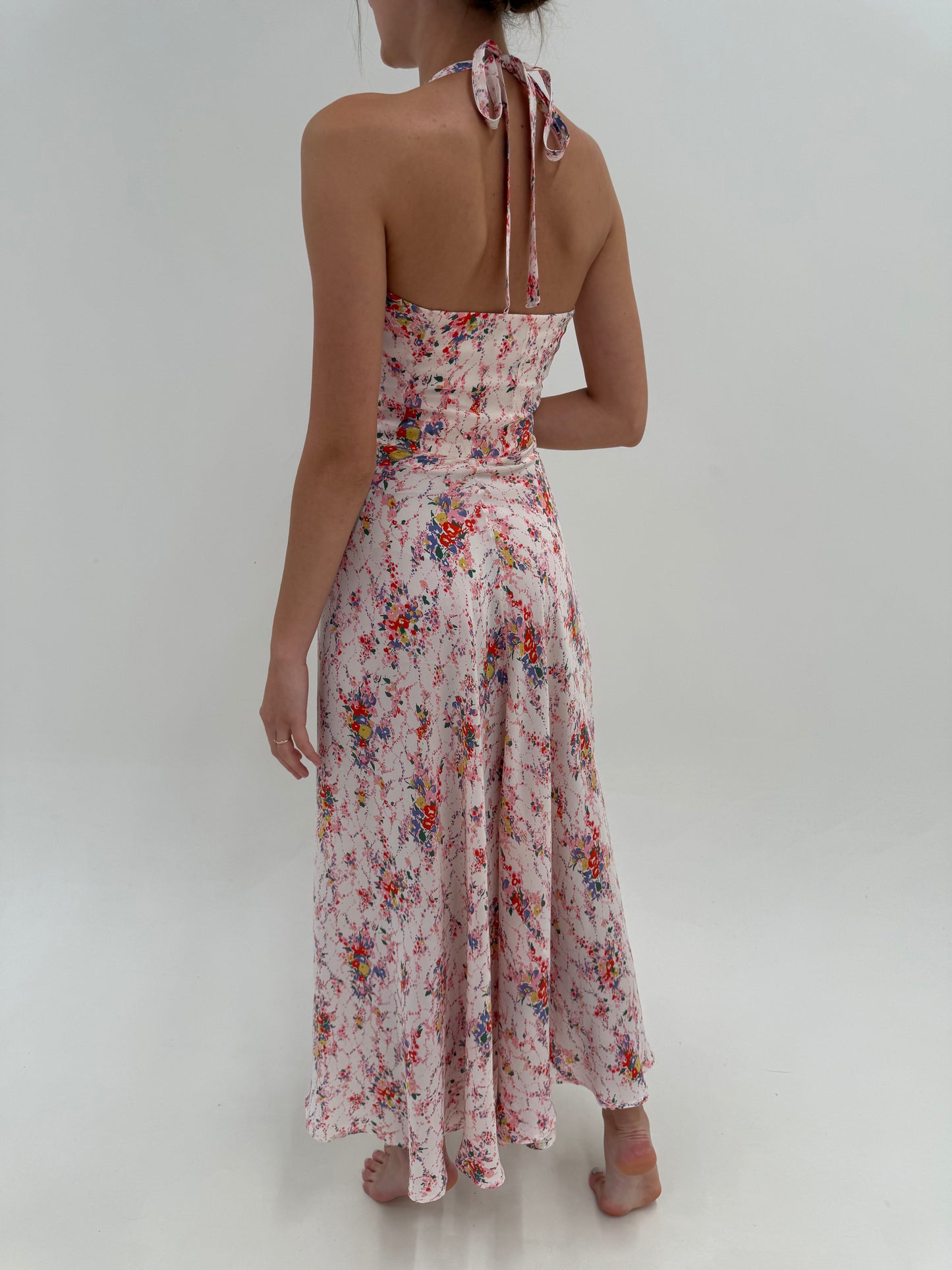 Rochie maxi din bumbac satinat cu corset interior și fustă ultra amplă