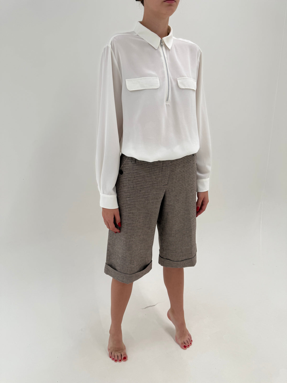 Pantaloni Max Mara bermuda tailored din stofă de lana extrafina în carouri