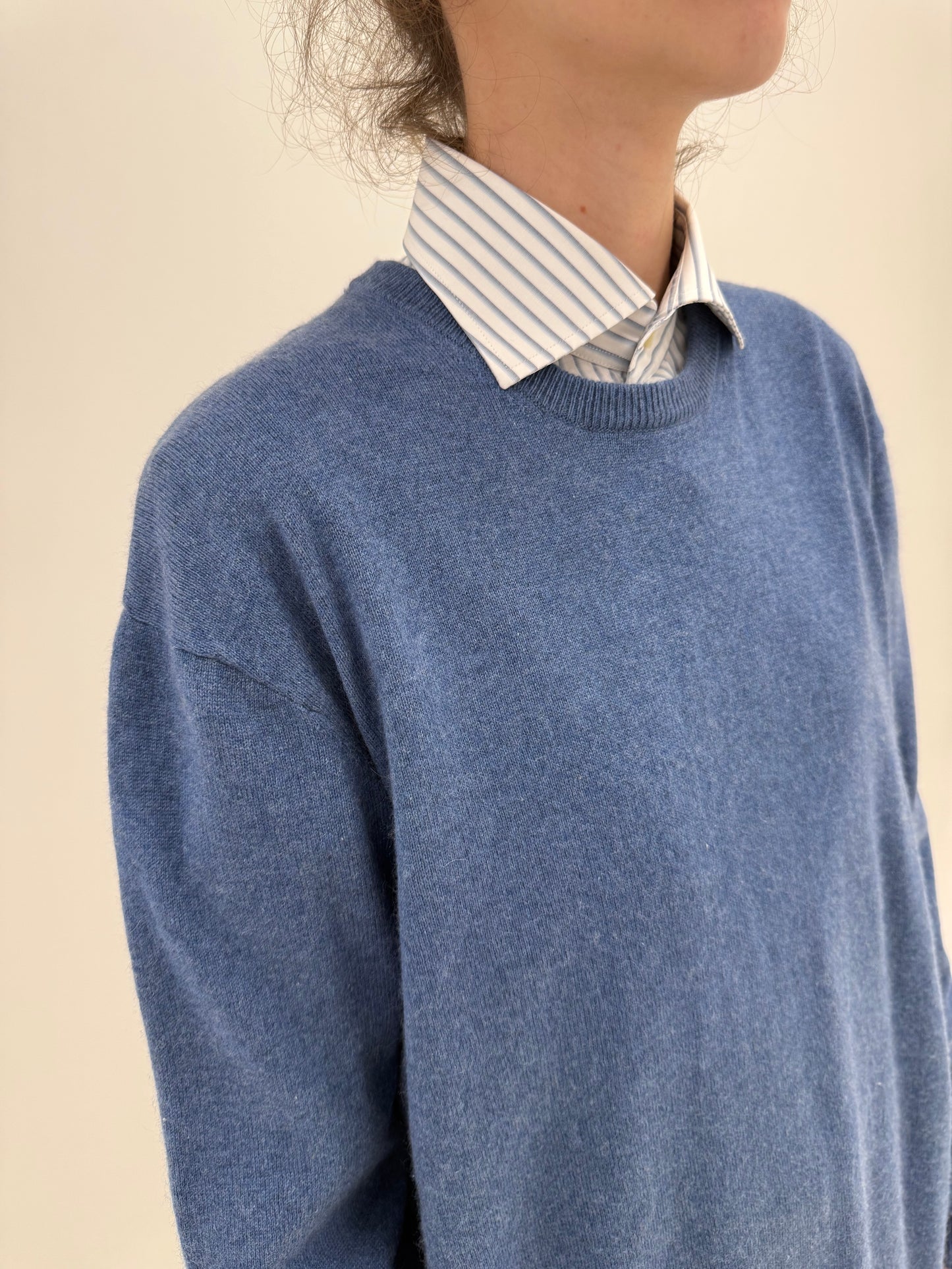 Pulover albastru ciel din cașmir și mătase naturală