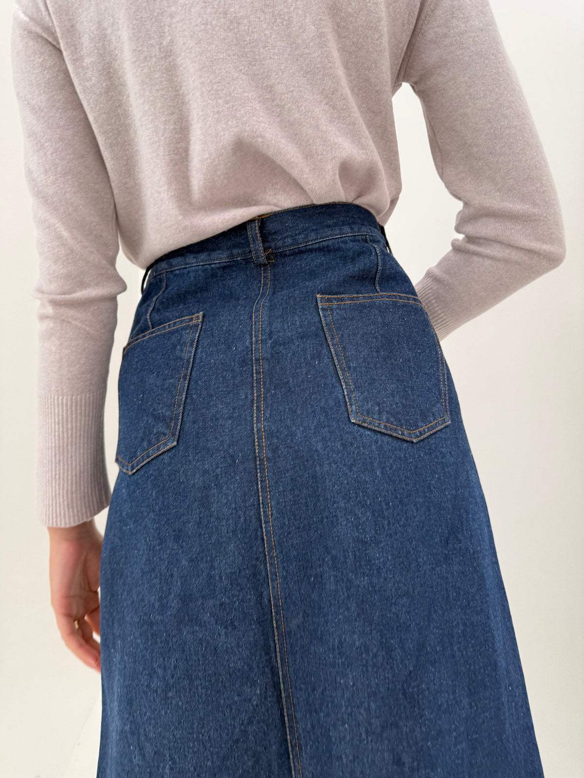 Fustă vintage maxi din jeans gros in croi A-line classic wash