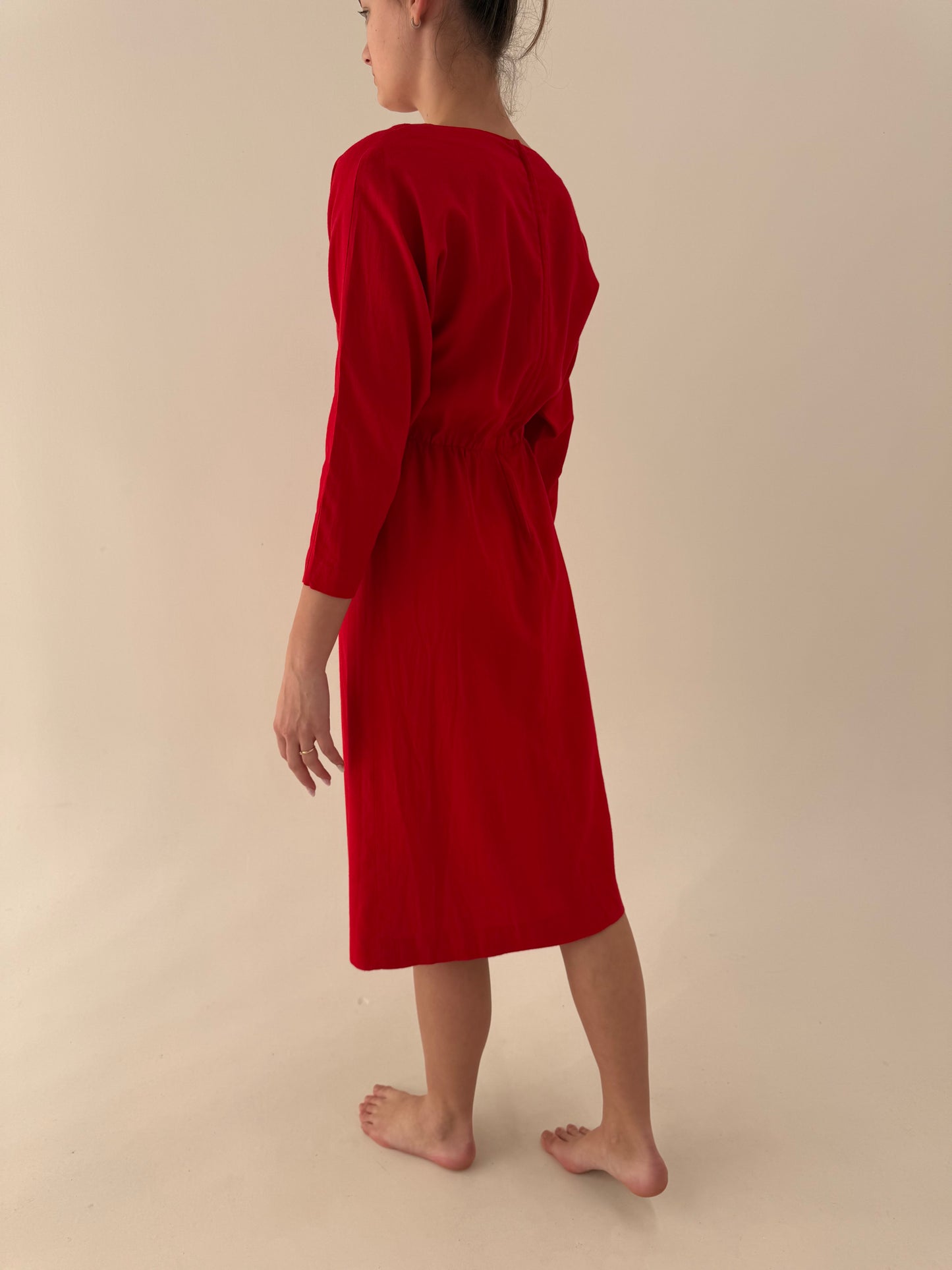 Rochie vintage cherry red cu talie ultra înaltă marcată elastică