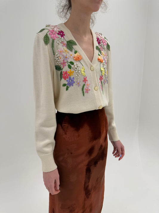 Cardigan vintage bijuterie cu aplicații manuale 3D și broderie manuală