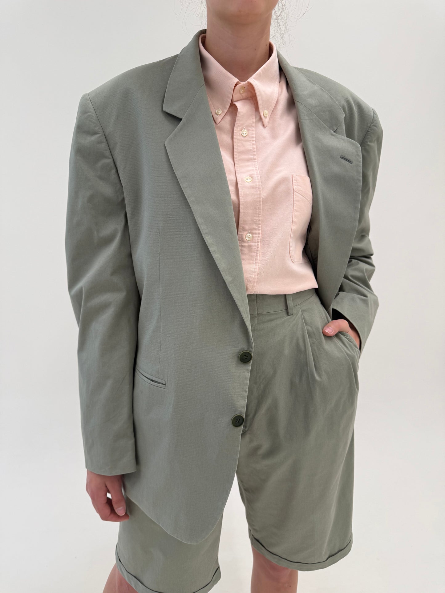 Costum vintage luxury de vară Ungaro din bumbac dusty Sage green