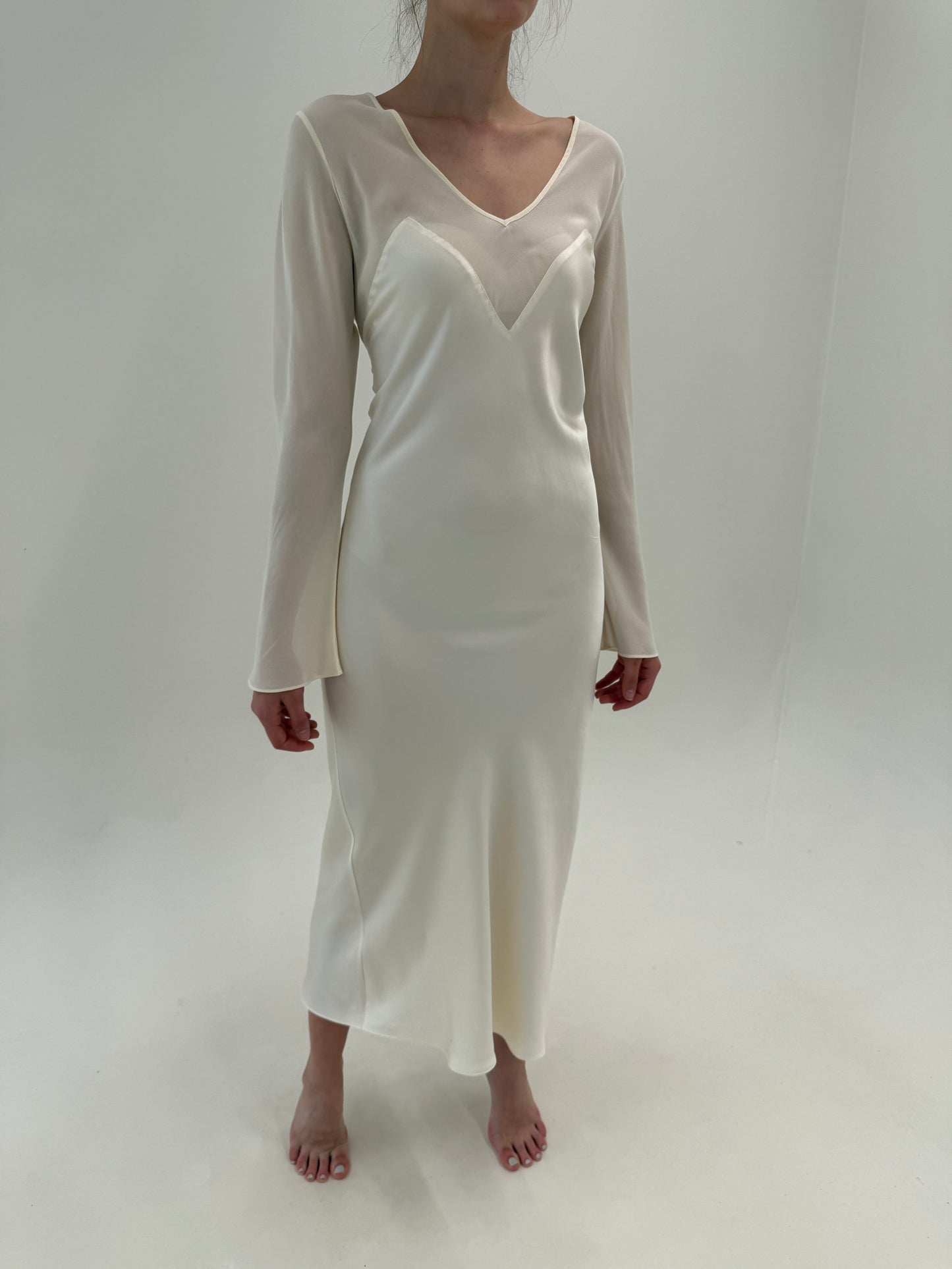 Rochie maxi ‘slip dress’ din 2 tipuri mătase naturală de brand în bie