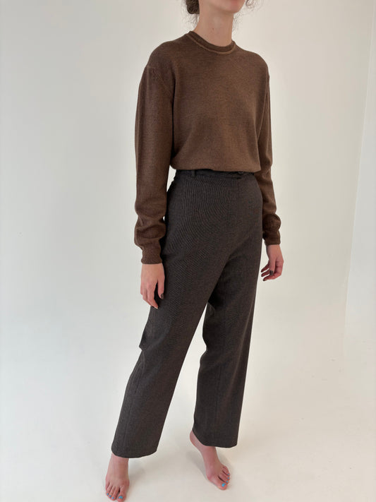 Pantaloni noi cu etichetă dark chocolate brown din mix de lana strech