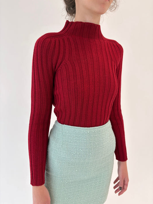 Maleta burgundy din lana merino extrafina de gramaj mare ribbed