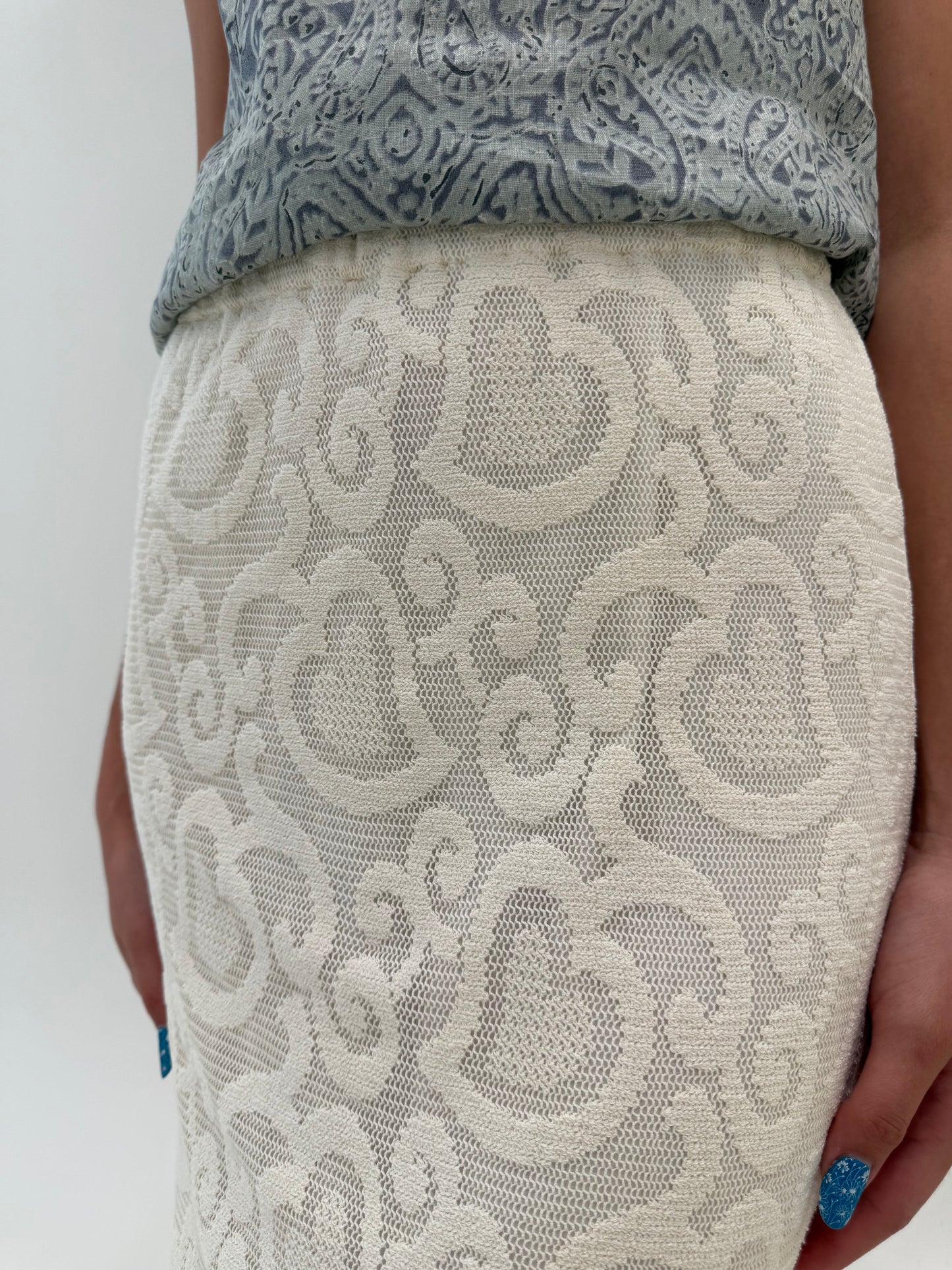 Fustă maxi din dantelă macrame modelatoare de bumbac butter white