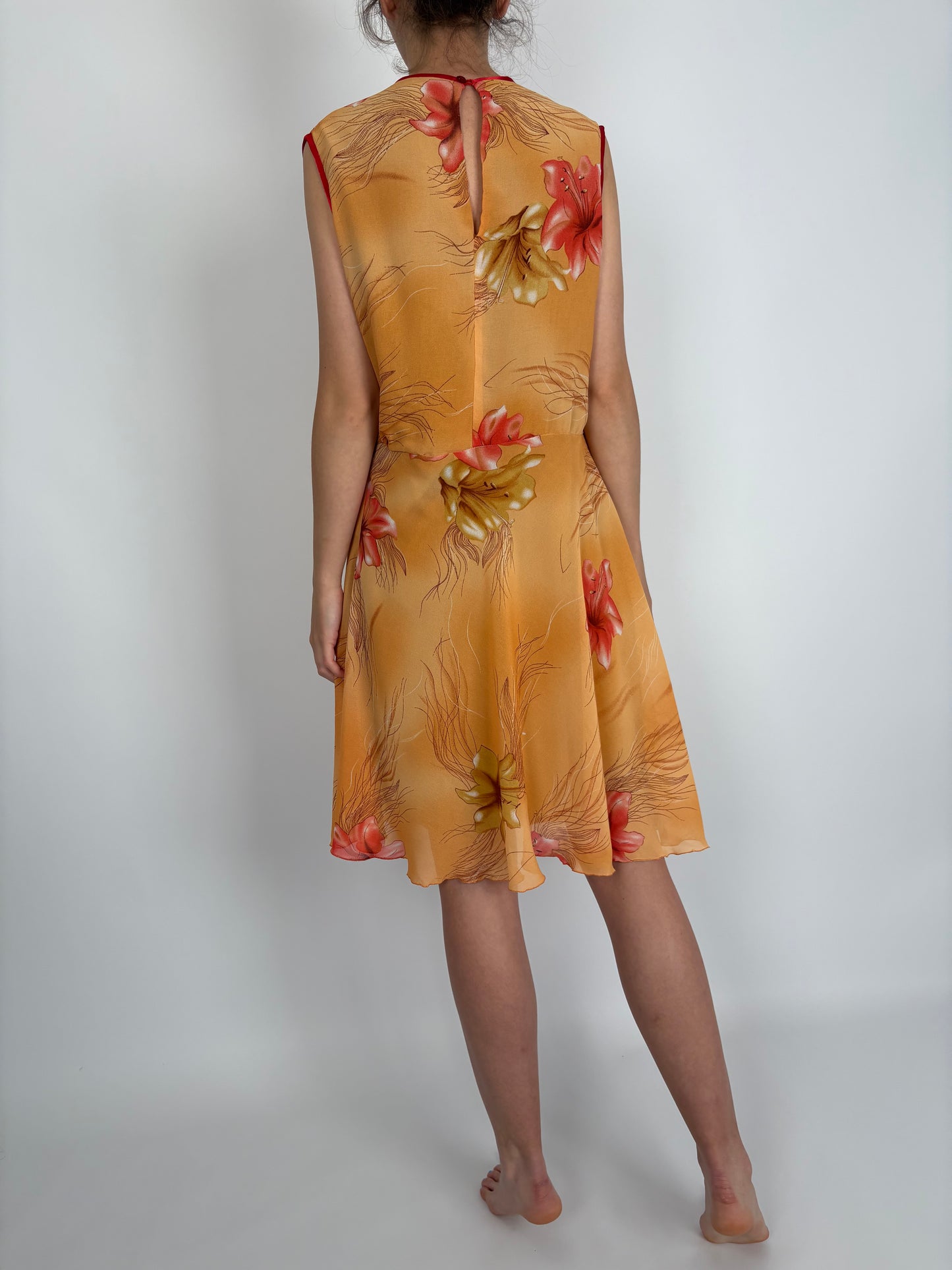 Rochie vintage cu talie marcată champagne orange