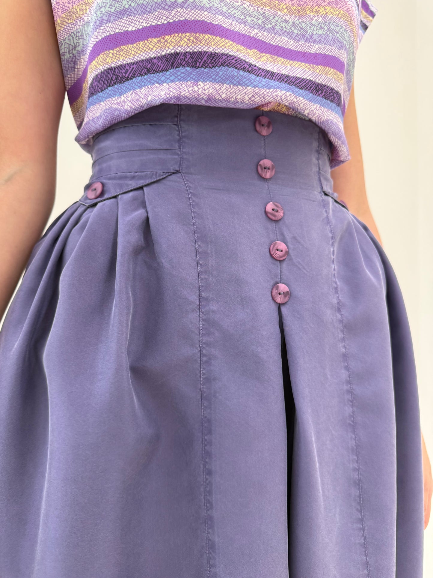 Fustă pantaloni din mătase naturală cu talie extrem de marcată înaltă elastică