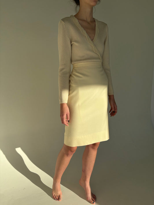 Fustă butter white din lana extrafina cu talie ultra înaltă