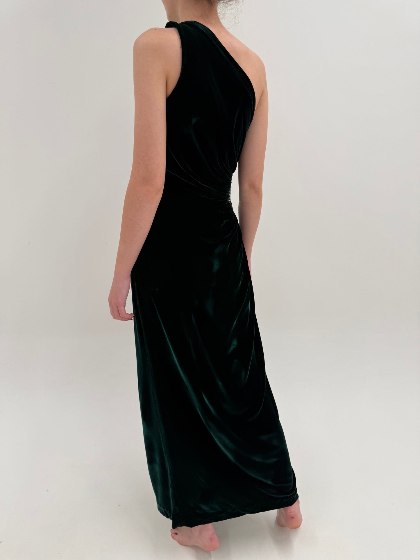 Rochie Old vintage couture de designer sfârșit de ani 70 din catifea de mătase naturală