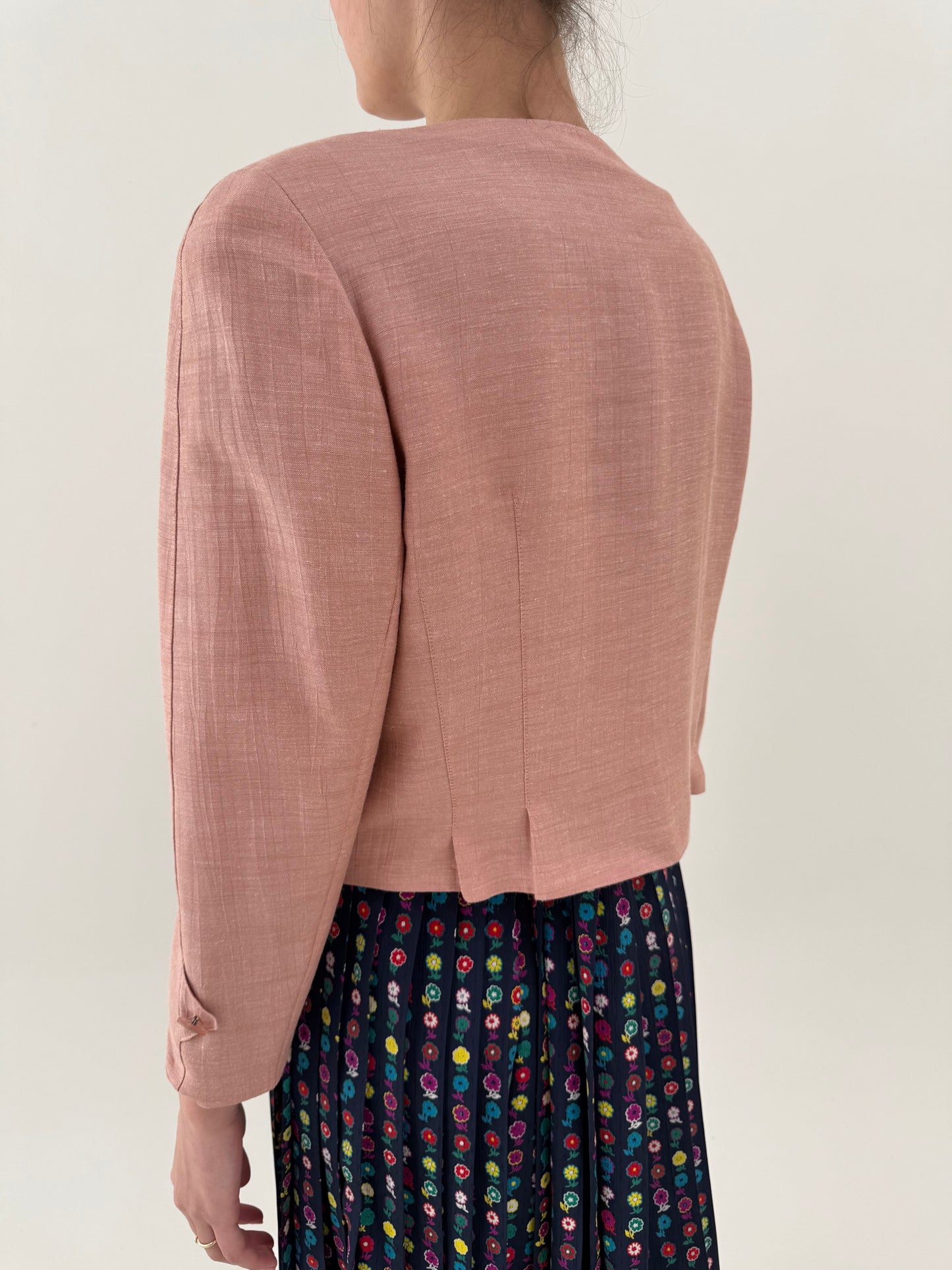 Sacou vintage powder Pink din pânză ușor perlata