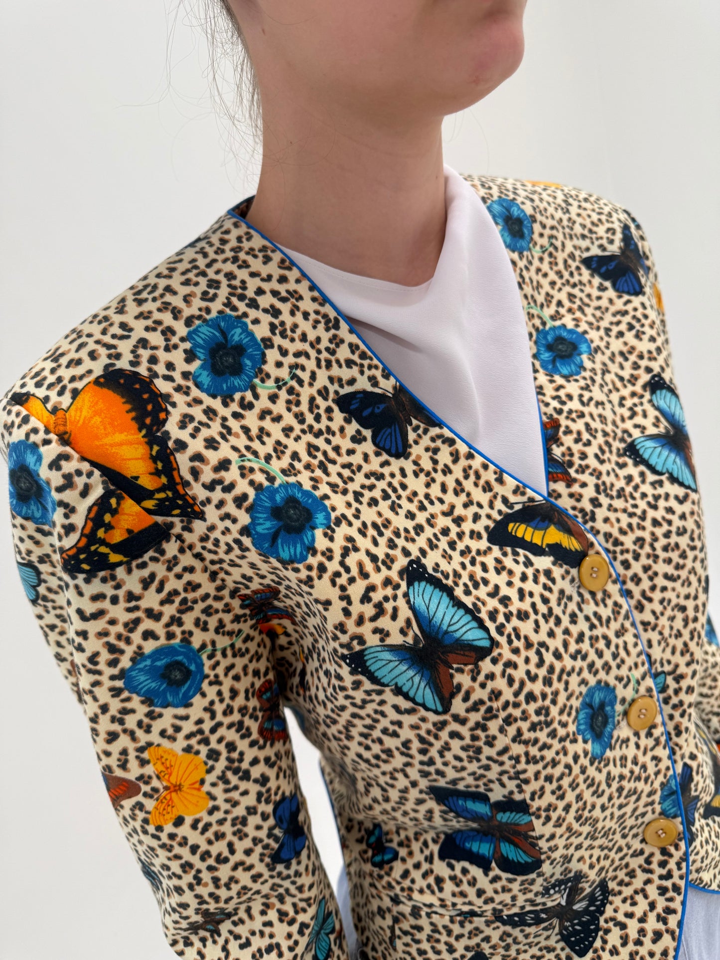 Sacou vintage luxury Kenzo cambrat camel cu print superb