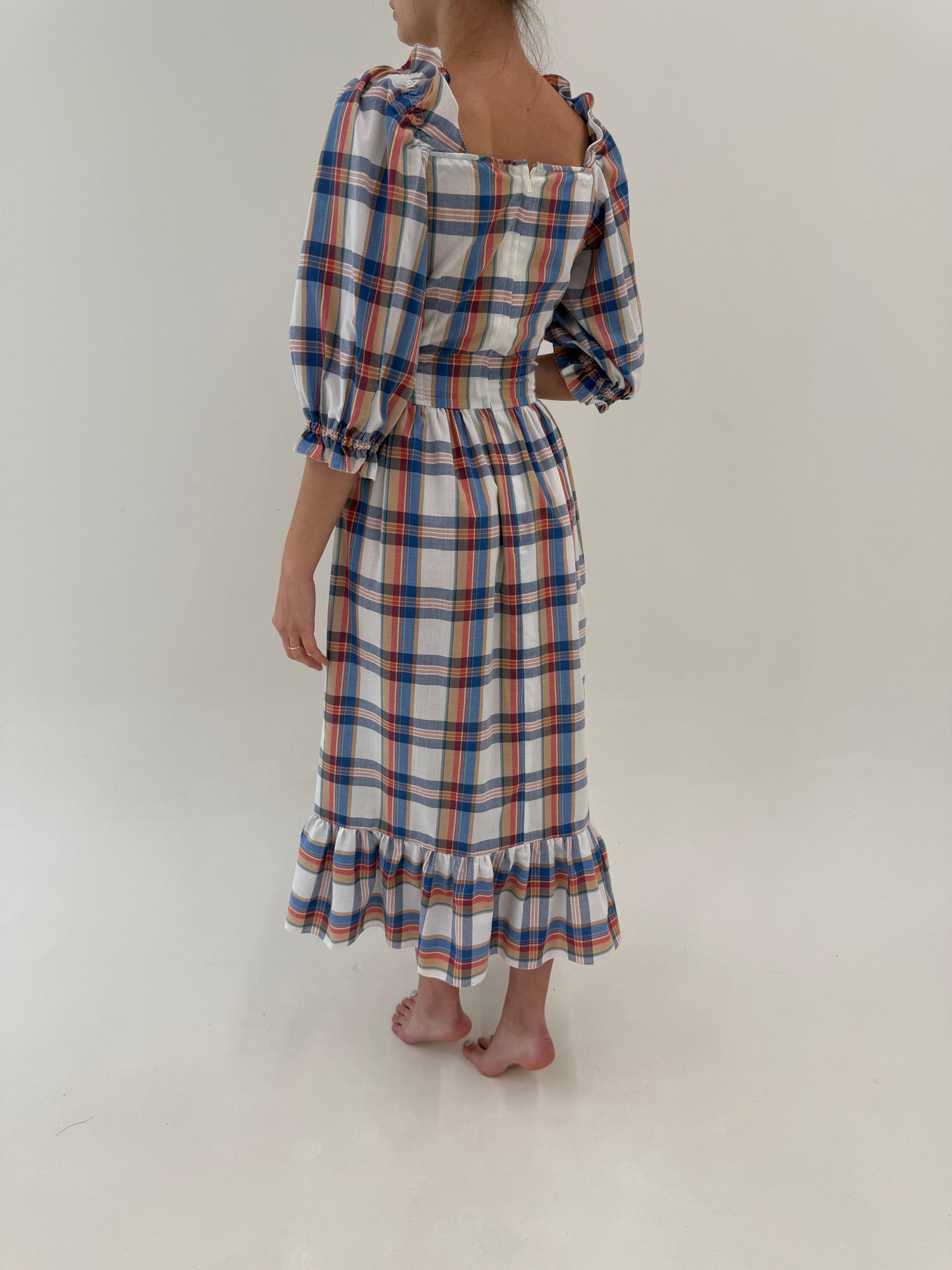 Rochie vintage maxi cu corsaj din panzica de bumbac