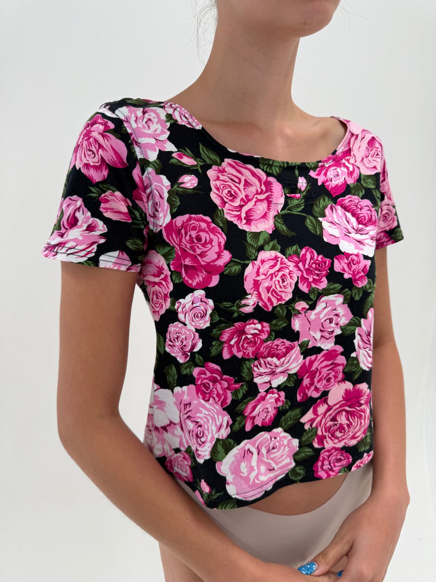 Top vintage Moschino ultra feminin din bumbac modelator de gramaj mare