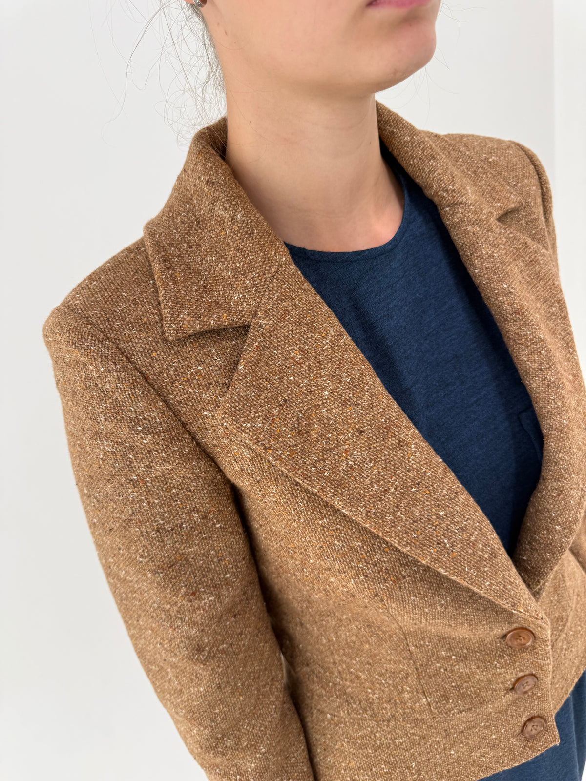 Sacou Luisa Spagnoli din tweed Donegal camel de lana și mătase naturală cambrat