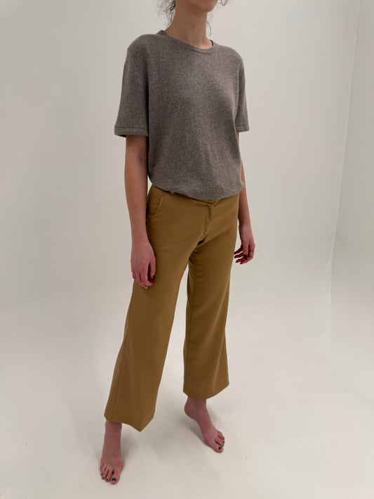 Pantaloni palazzo petite din lana extrafina ușor lucioasă worsted