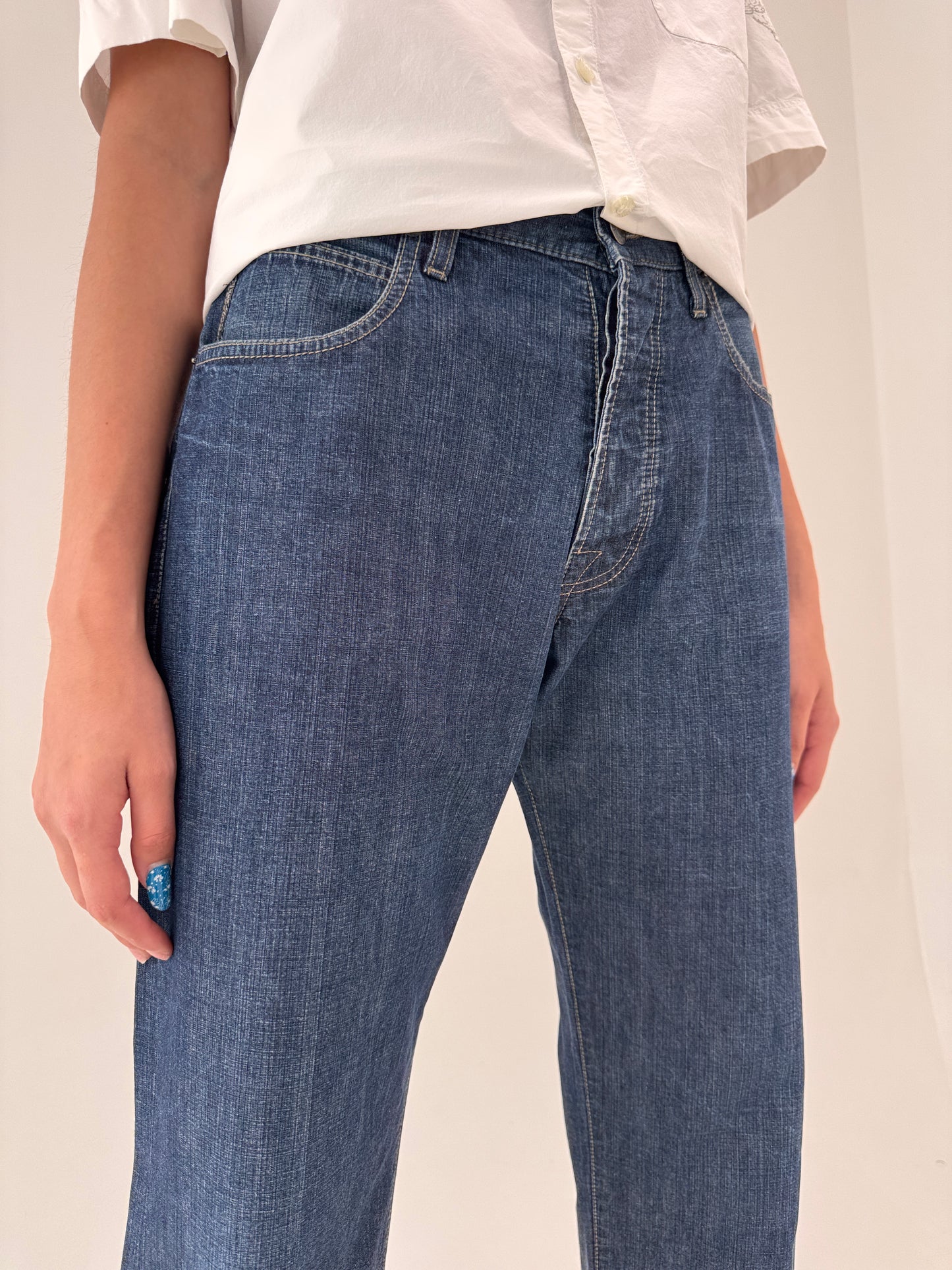 Jeans ultra luxury Armani din gama de top dark wash straight leg taller