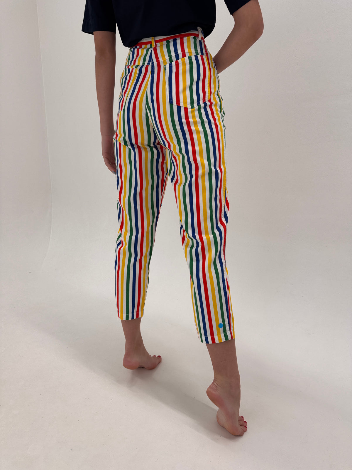 Pantaloni Rocco Barocco luxury țigaretă în dungi din canvas fin de bumbac