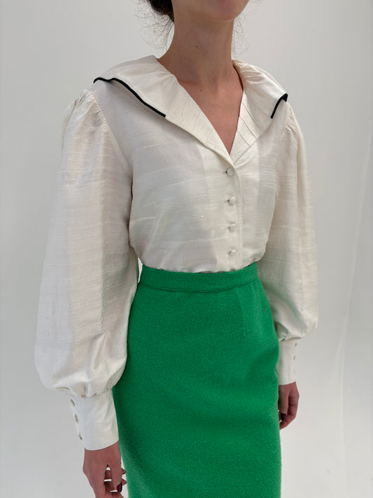 Cămașa butter white din mătase naturală dupioni ușor perlata