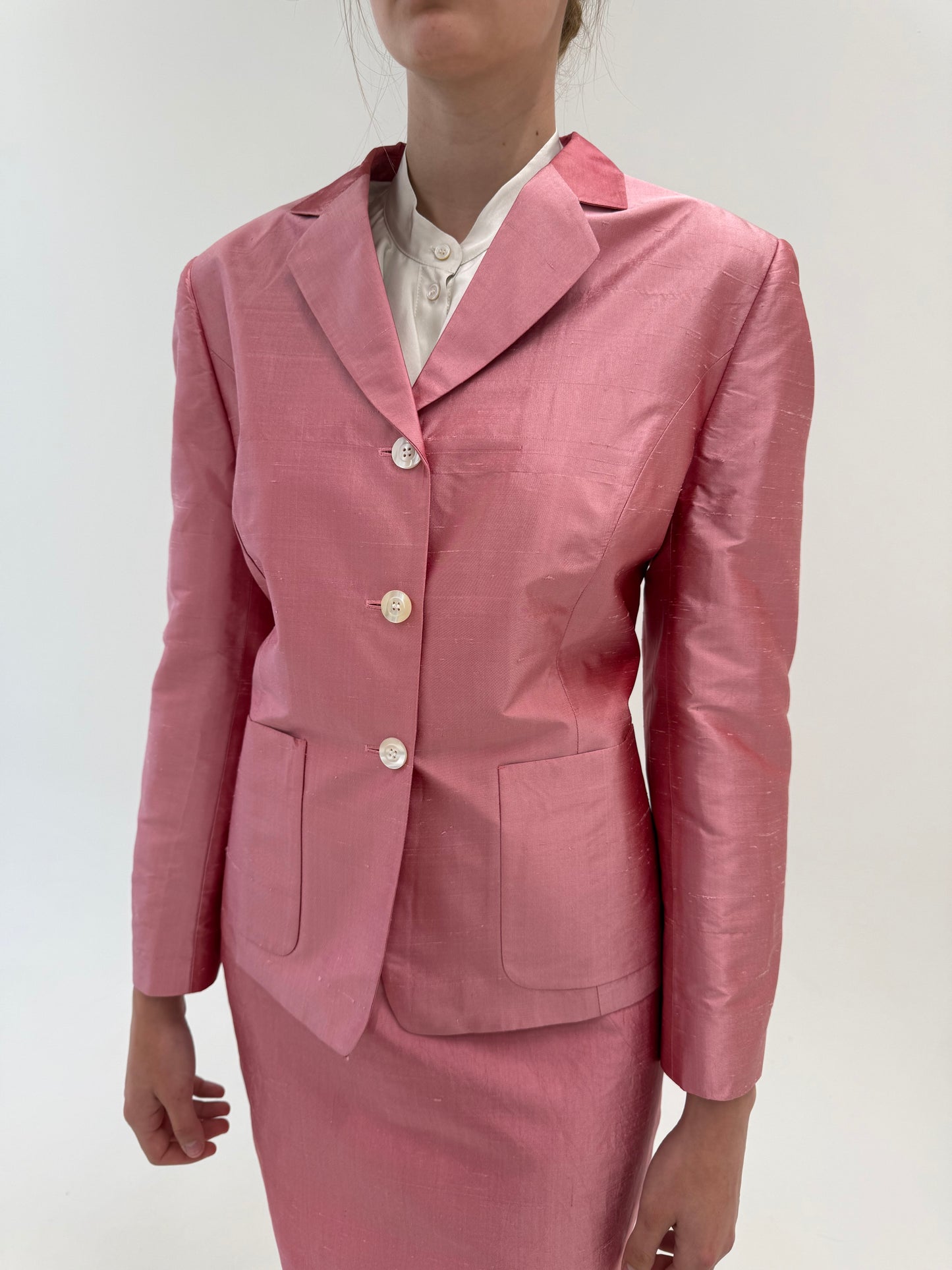 Deux piece dusty pink din mătase naturală dupioni în croi clasic