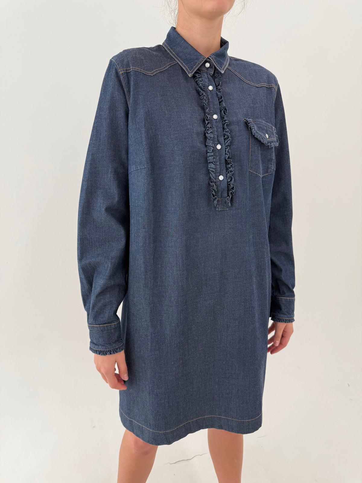 Rochie din jeans Marina Rinaldi ultra confort de bumbac raw wash cu mini jabou