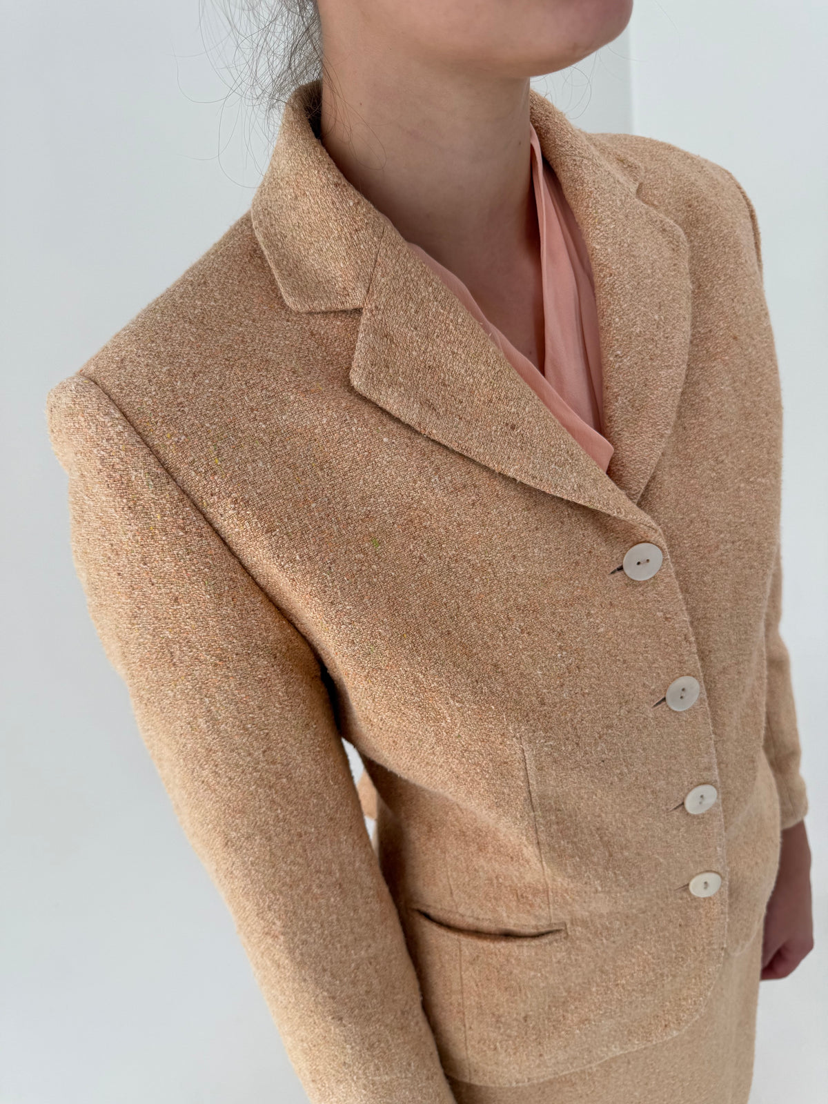 Deux piece vintage luxury din tweed Donegal 100% mătase naturală