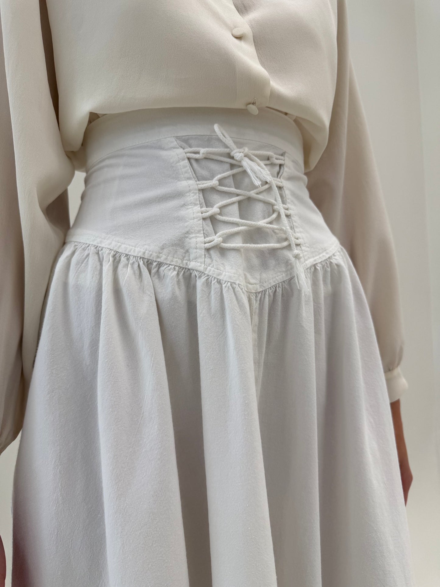 Fustă maxi din pânză de bumbac cu talie ultra marcată tip corset reglabilă