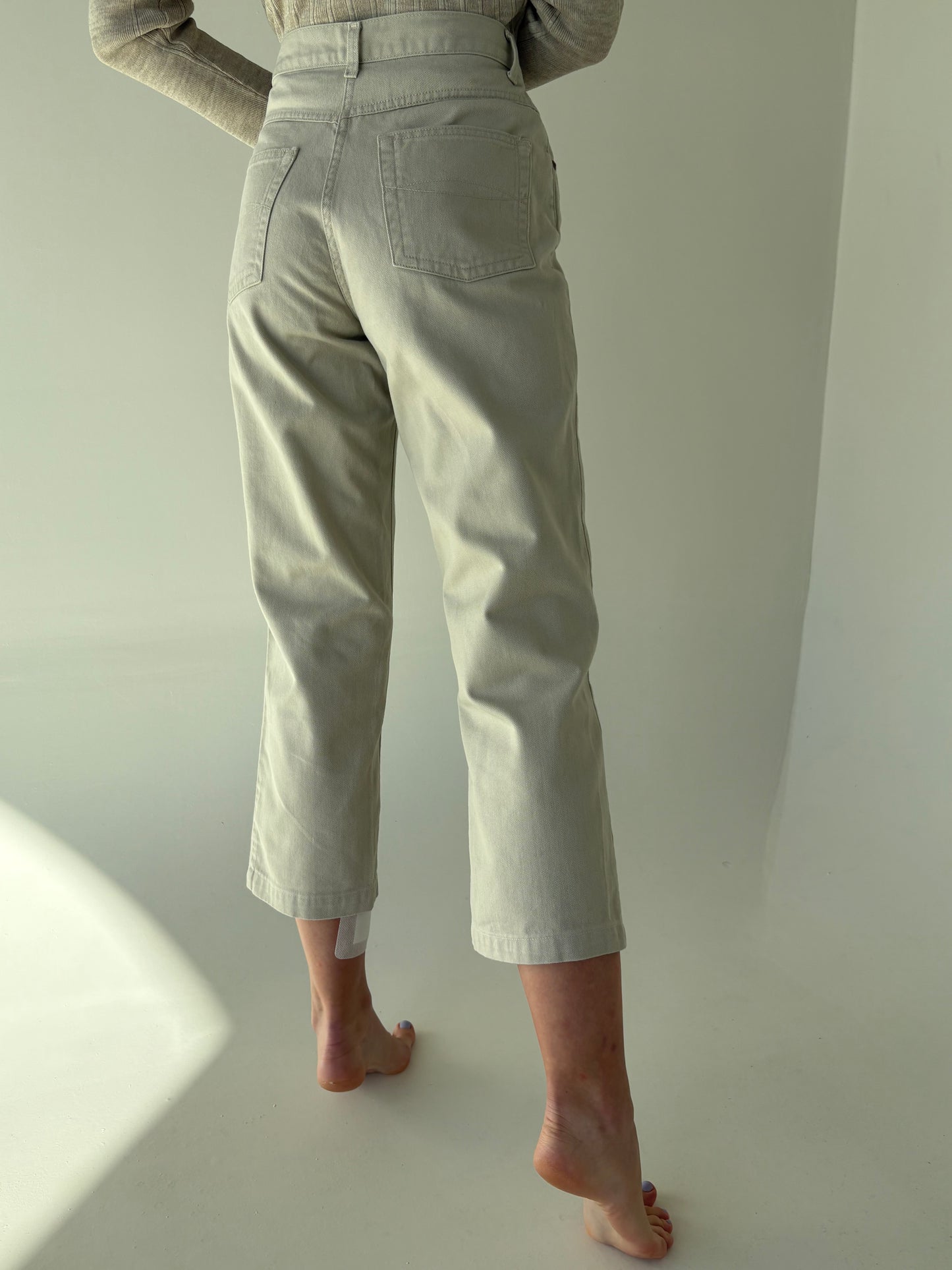 Jeans premium vintage petite light nude  din jeans plin cu talie înaltă