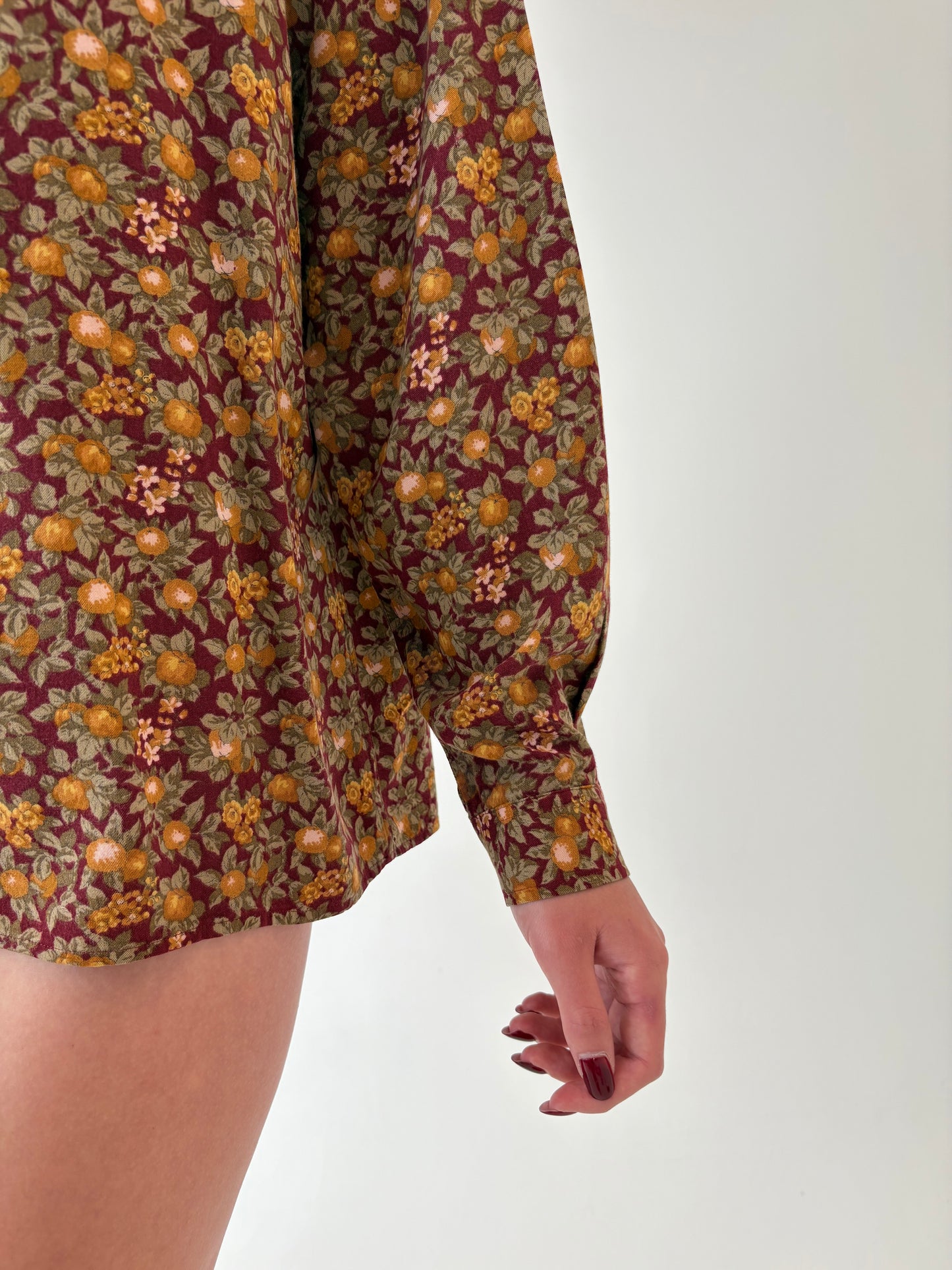 Cămașa vintage burgundy cu print delicat din poplin plin de toamnă