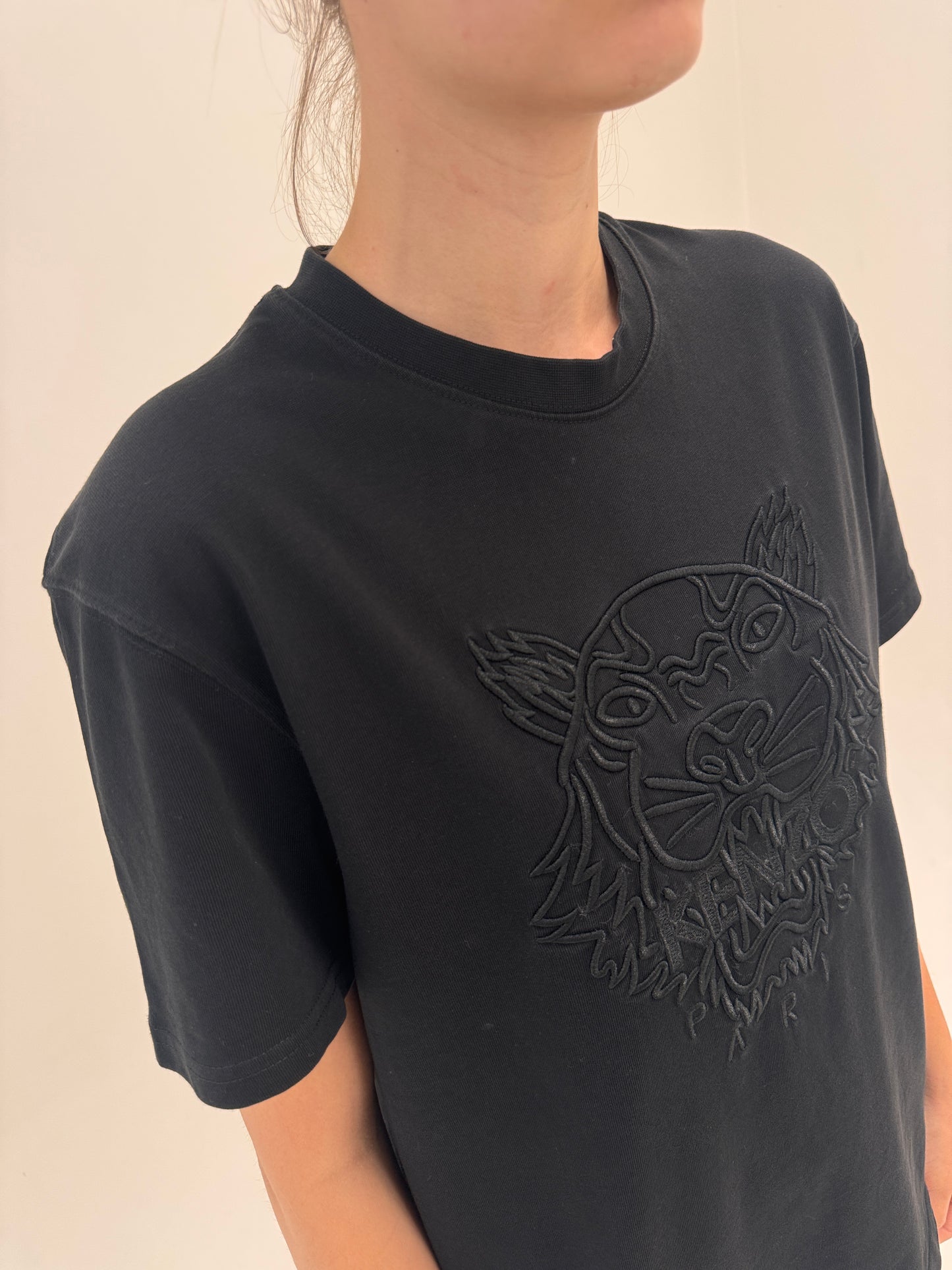 Top negru Kenzo cu logoul brodat din bumbac premium