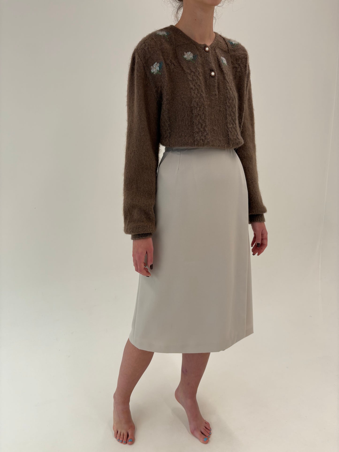 Fustă high end italiană silver gray cu buzunare de la zi la seară