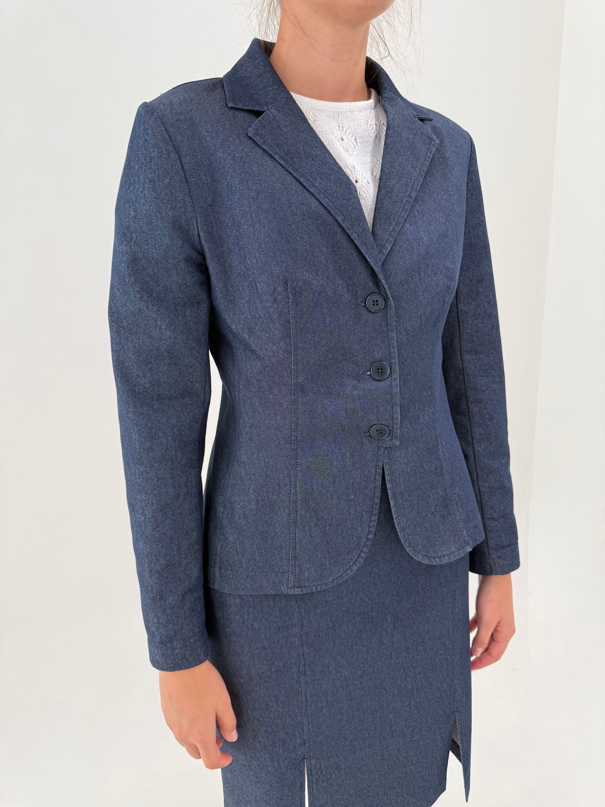 Deux piece clasic italian din jeans modelator extrem de chic