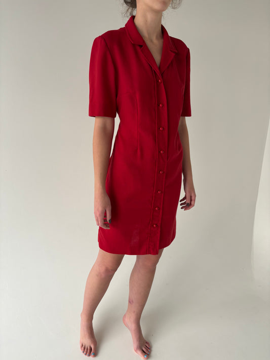 Rochie vintage chemise cherry red din lana plină extrafina