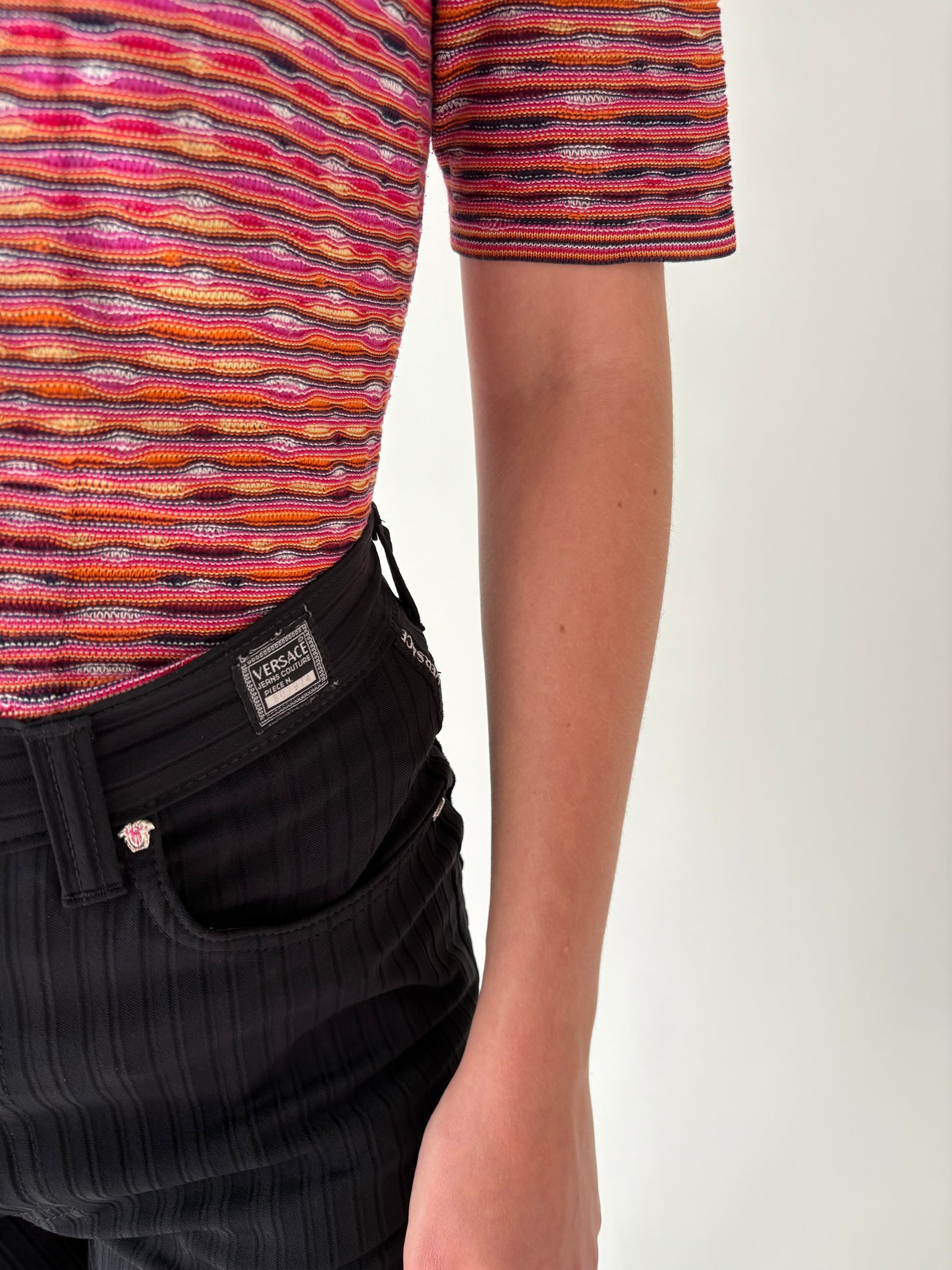 Pantaloni negri vintage Versace modelatori cu talie ultra înaltă