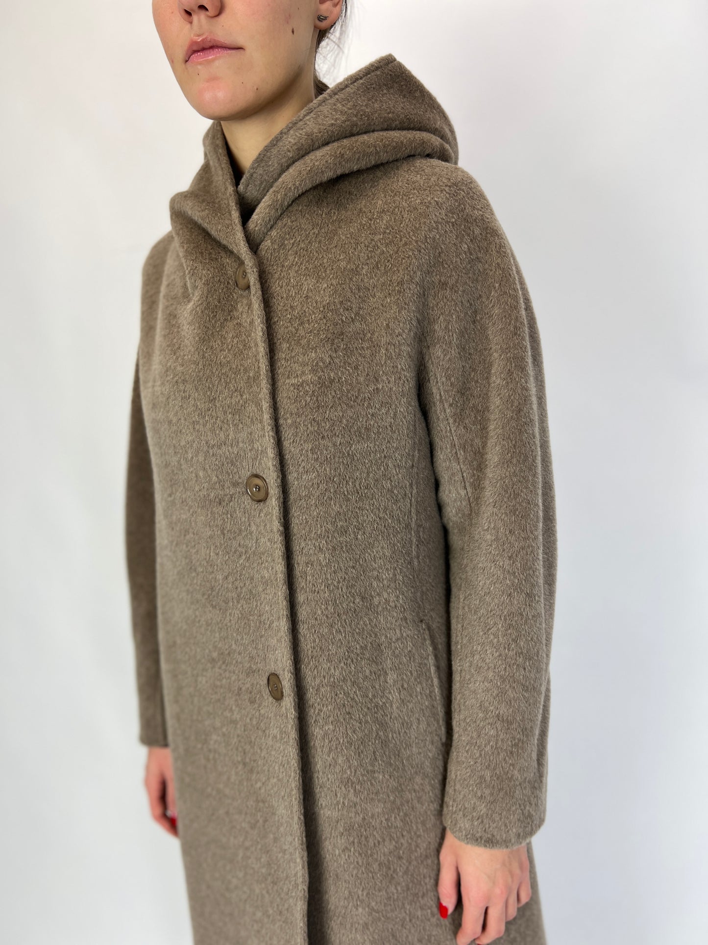 Palton lung de lux din Alpaka cu glugă