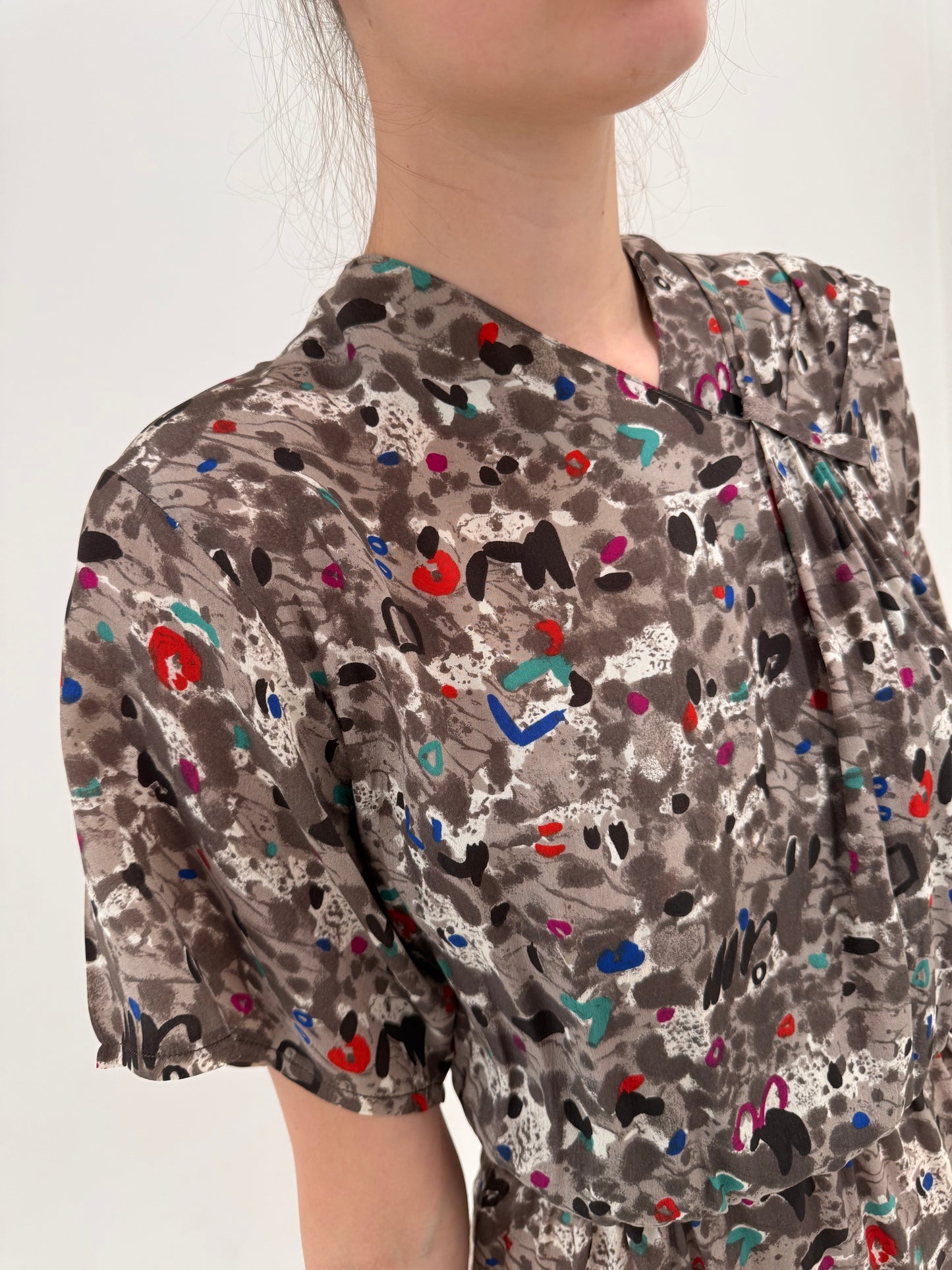 Rochie italiană clasică din crepe de mătase naturală cu talie ultra înaltă elastică