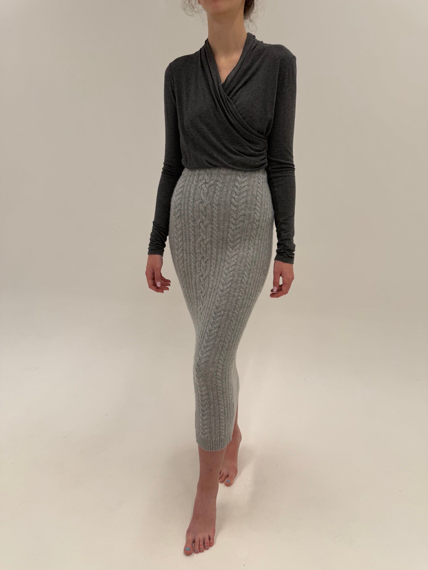 Fustă maxi Ralph Lauren din cașmir și lana extrafina cu torsade